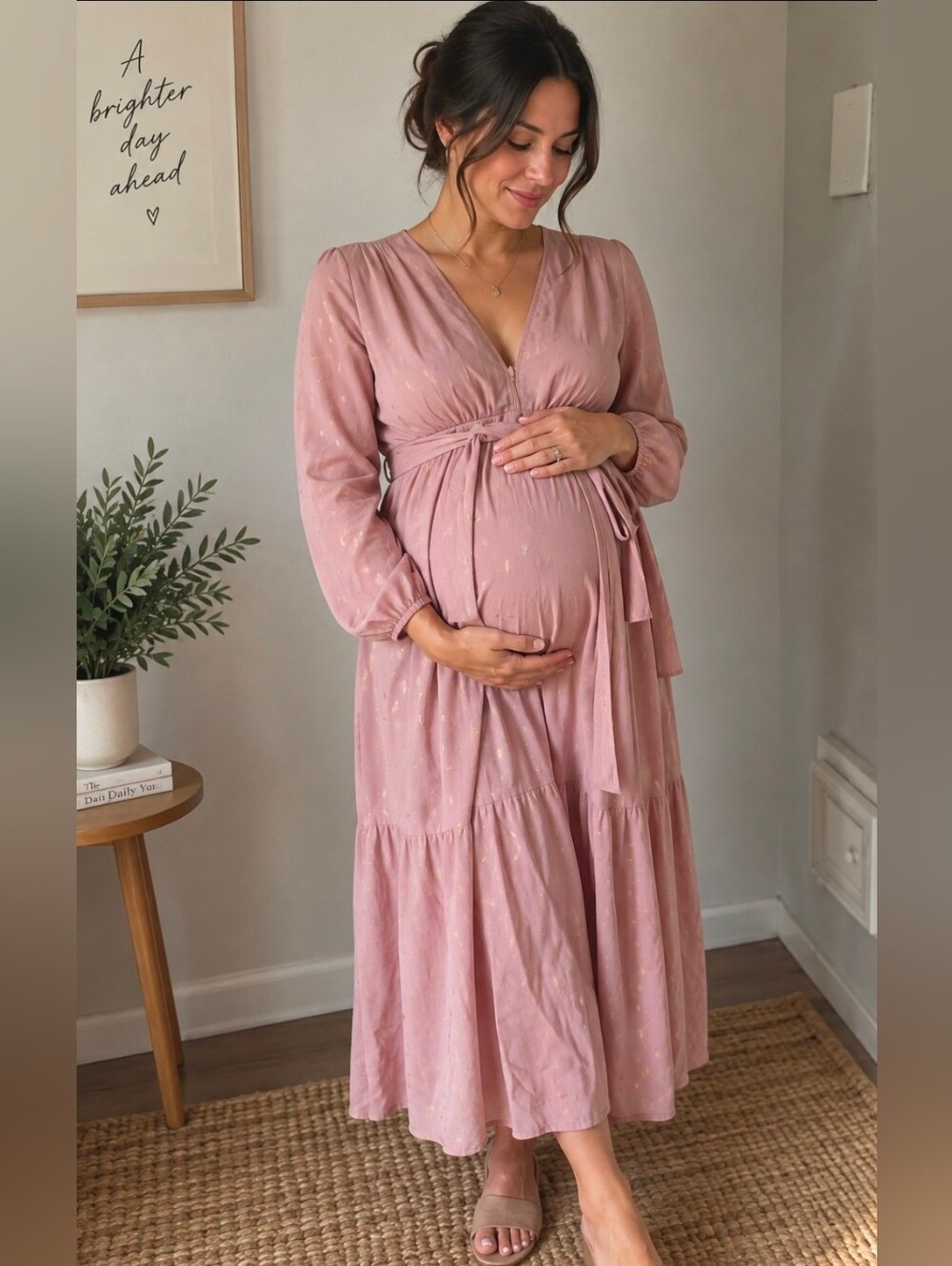 Queen Bee Maternity Rose Gold Glitter Midi Dress Size 16 NWT